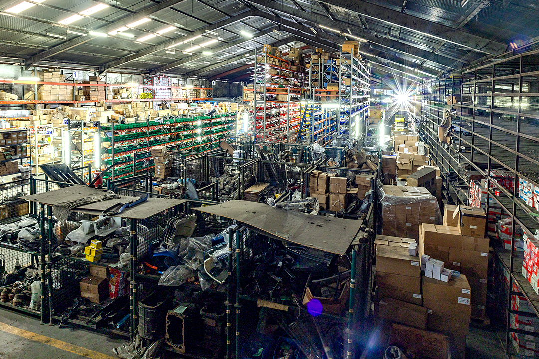 A.G. Leventis warehouse floor stacked with boxed inventory ready for distribution